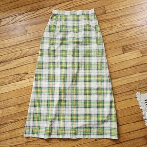 Vintage 1960s 1970s Floor Length Plaid Maxi Skirt in Blue Red Green Yellow